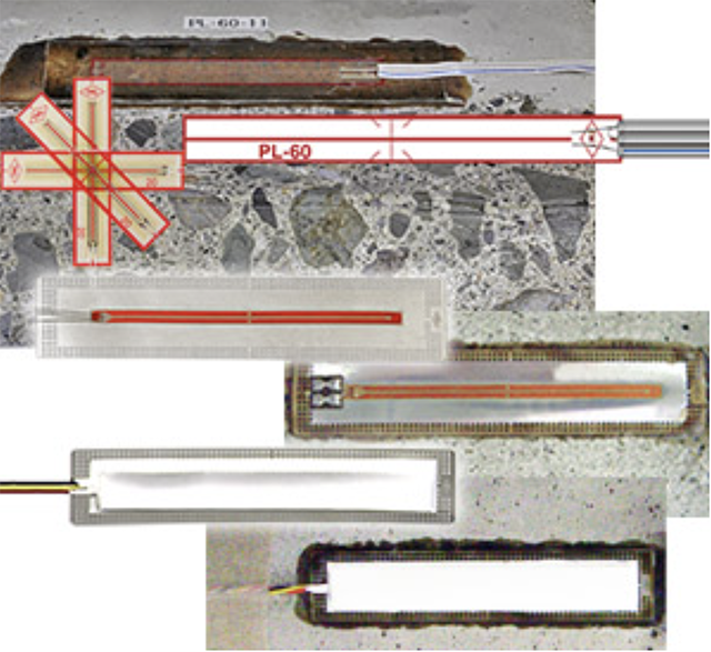 Strain gauges for concrete surfaces